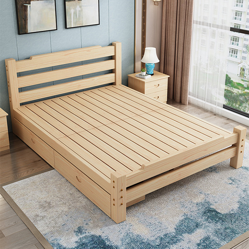 Pine Wood Bed in Light Brone Scandinavian Bed with Headboard