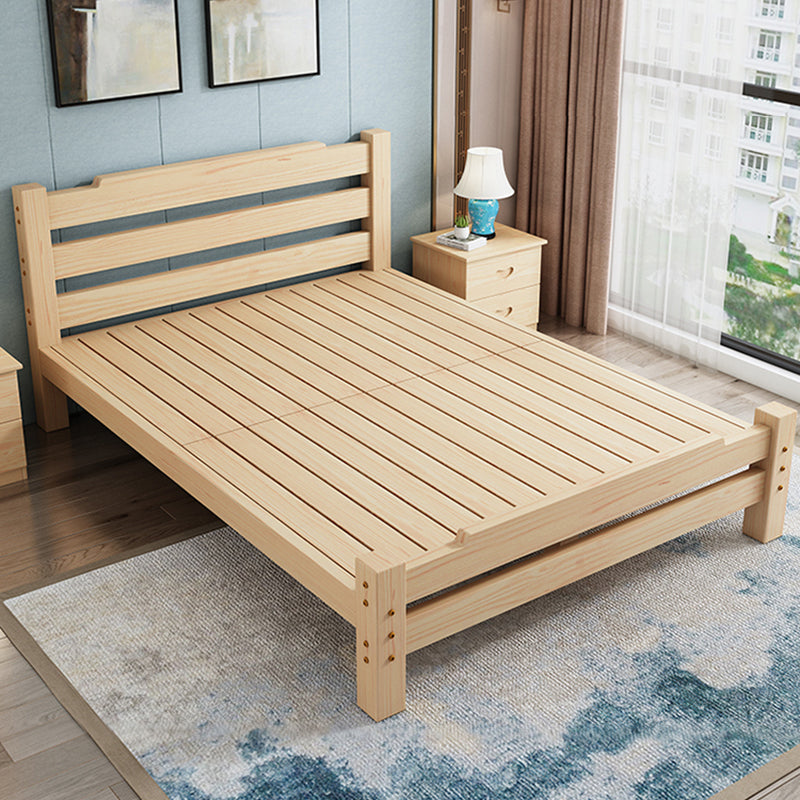 Pine Wood Bed in Light Brone Scandinavian Bed with Headboard