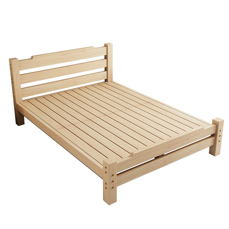 Pine Wood Bed in Light Brone Scandinavian Bed with Headboard