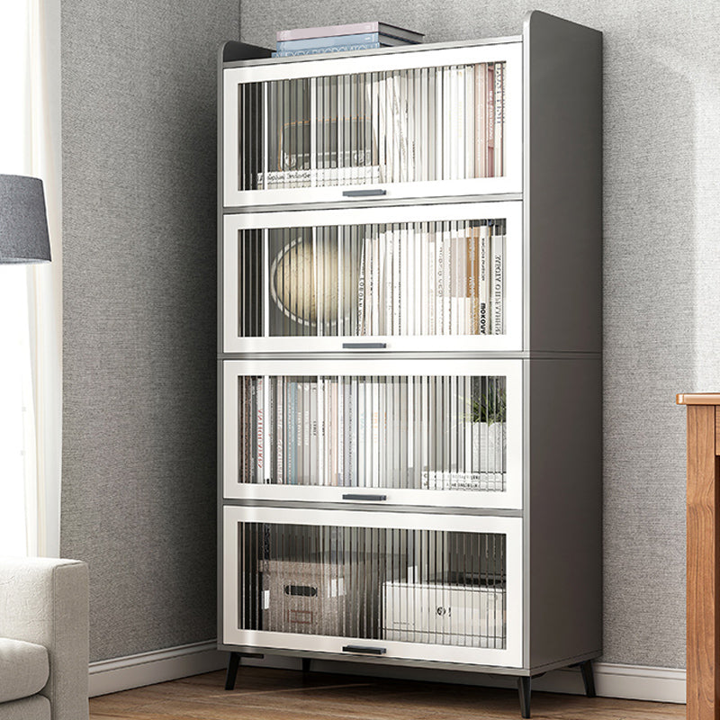 Modern Wood Storage Cabinet Square Bar Pulls Accent Chest with Doors