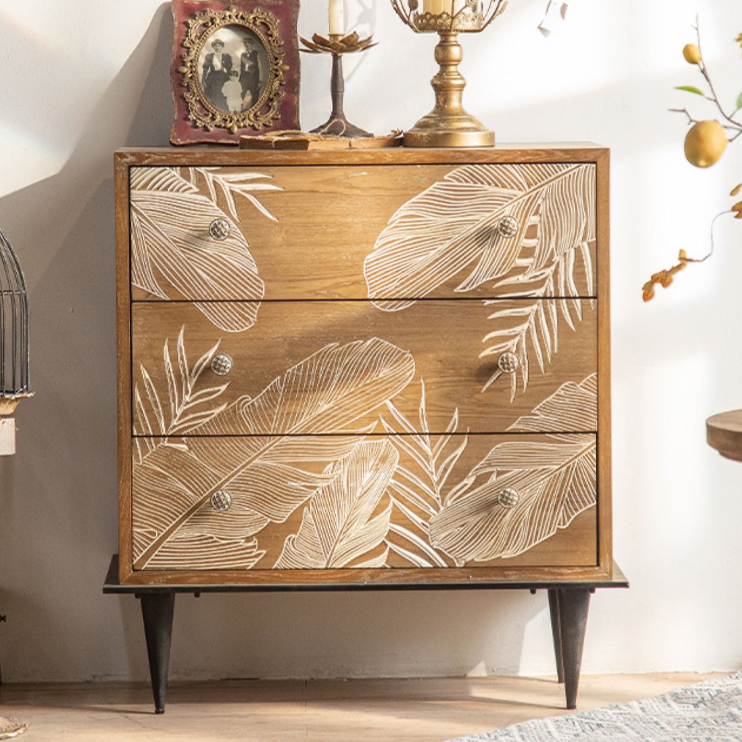 Distressed Wood Accent Chest Industrial Standard Knobs Accent Cabinet