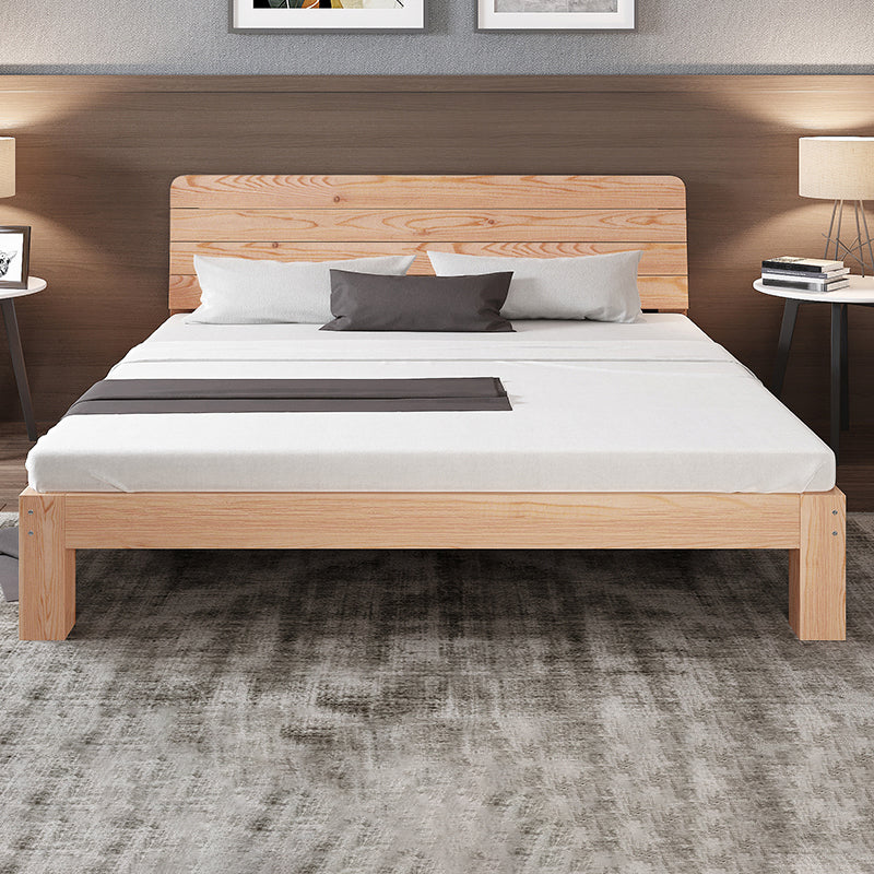 Scandinavian Full Panel Bed Natural Platform Bed with 2 Storage Drawers