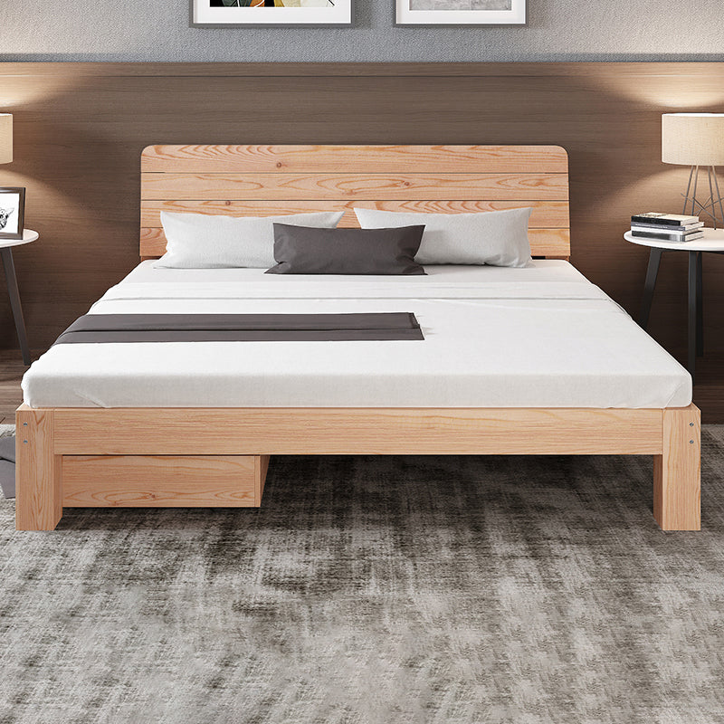 Scandinavian Full Panel Bed Natural Platform Bed with 2 Storage Drawers
