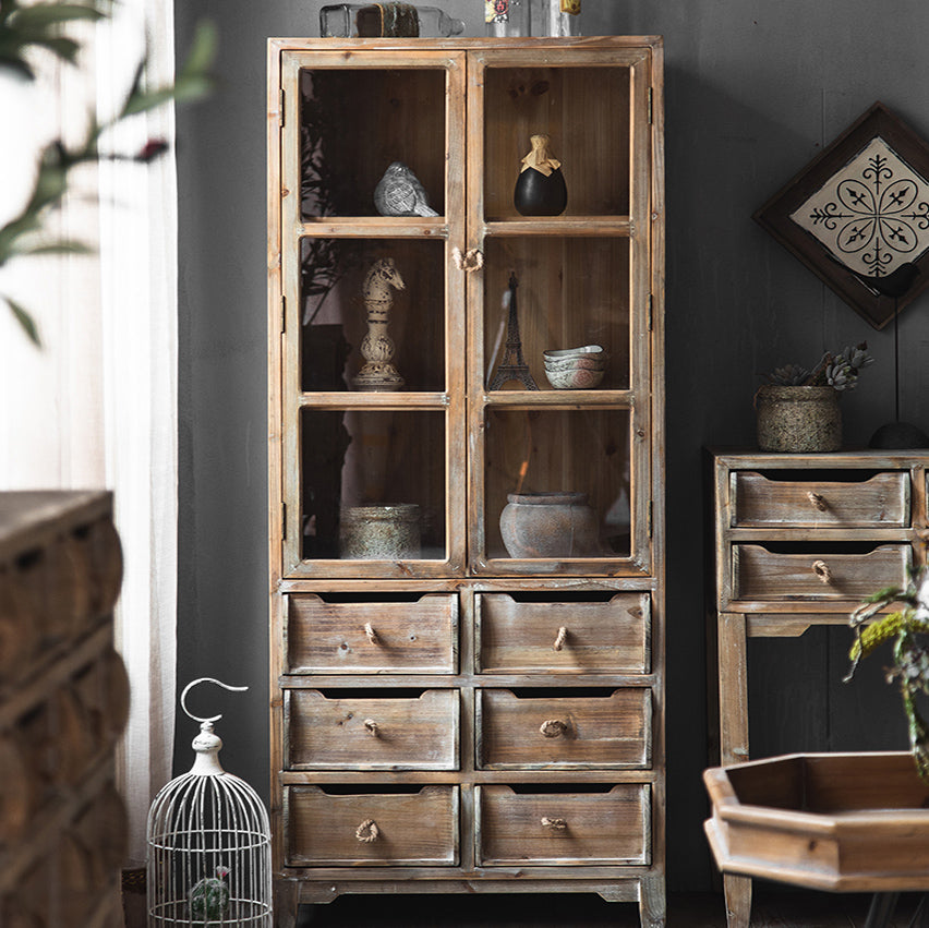 Distressed Wood Accent Chest Industrial Ring Pulls Natural Accent Cabinet