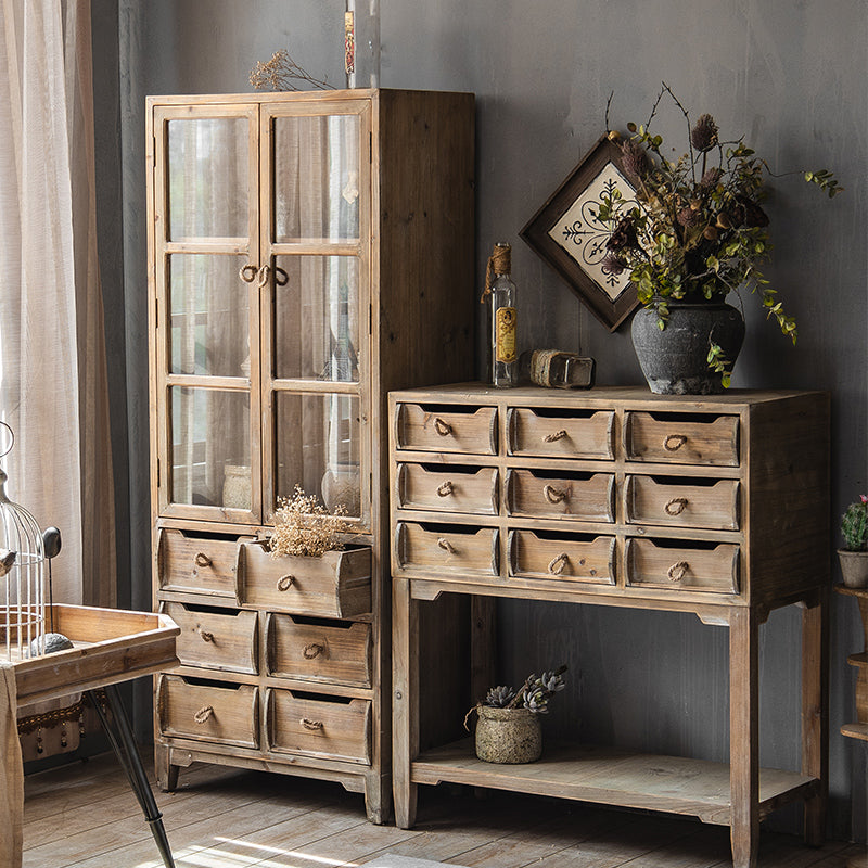 Distressed Wood Accent Chest Industrial Ring Pulls Natural Accent Cabinet
