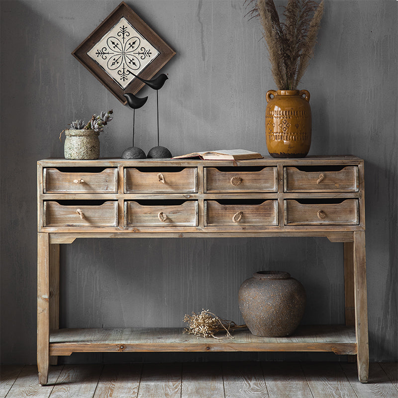 Distressed Wood Accent Chest Industrial Ring Pulls Natural Accent Cabinet