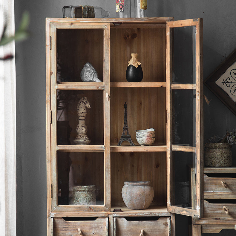Distressed Wood Accent Chest Industrial Ring Pulls Natural Accent Cabinet