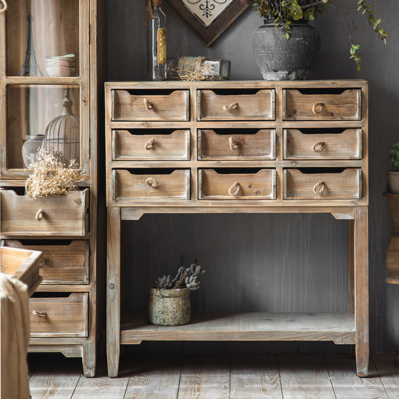 Distressed Wood Accent Chest Industrial Ring Pulls Natural Accent Cabinet