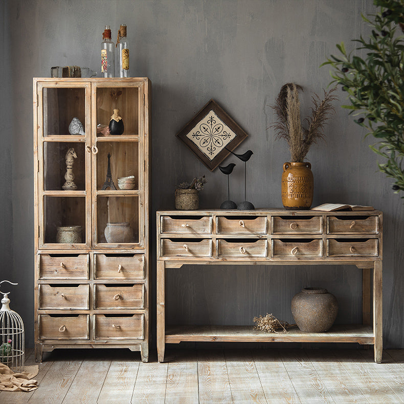 Distressed Wood Accent Chest Industrial Ring Pulls Natural Accent Cabinet