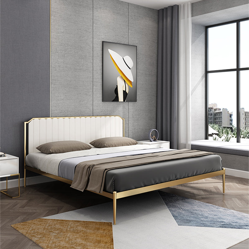 Leather Upholstered Platform Bed Luxurious Metal Tall Bed Frame