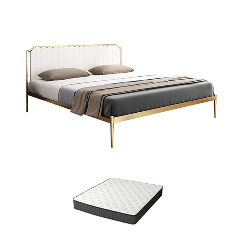 Leather Upholstered Platform Bed Luxurious Metal Tall Bed Frame