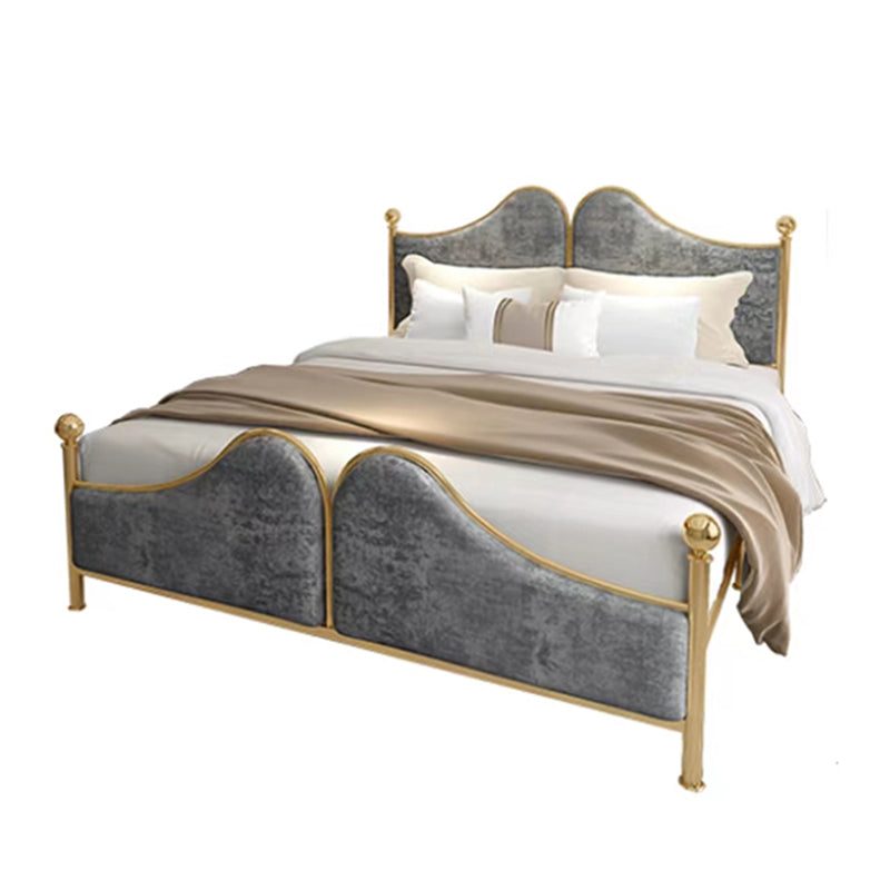 Metal Upholstered Bed Frame Luxurious Panel Bed with Footboard