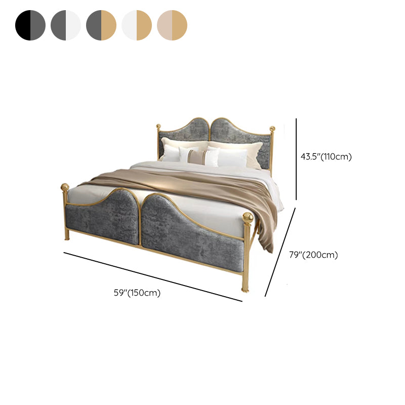 Metal Upholstered Bed Frame Luxurious Panel Bed with Footboard