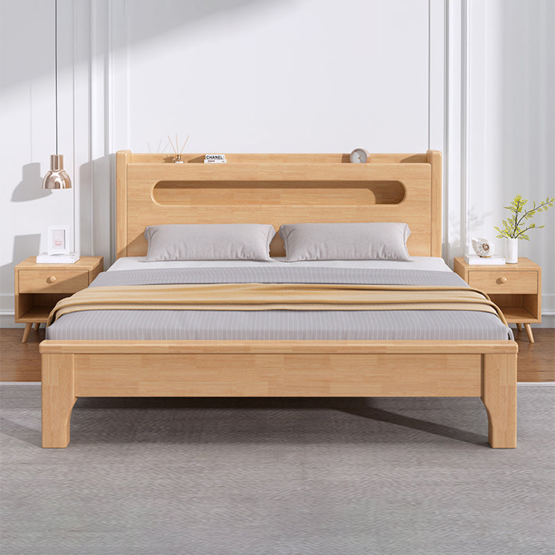 Rubberwood Platform Bed Frame Scandinavian Panel Bed with Storage for Home