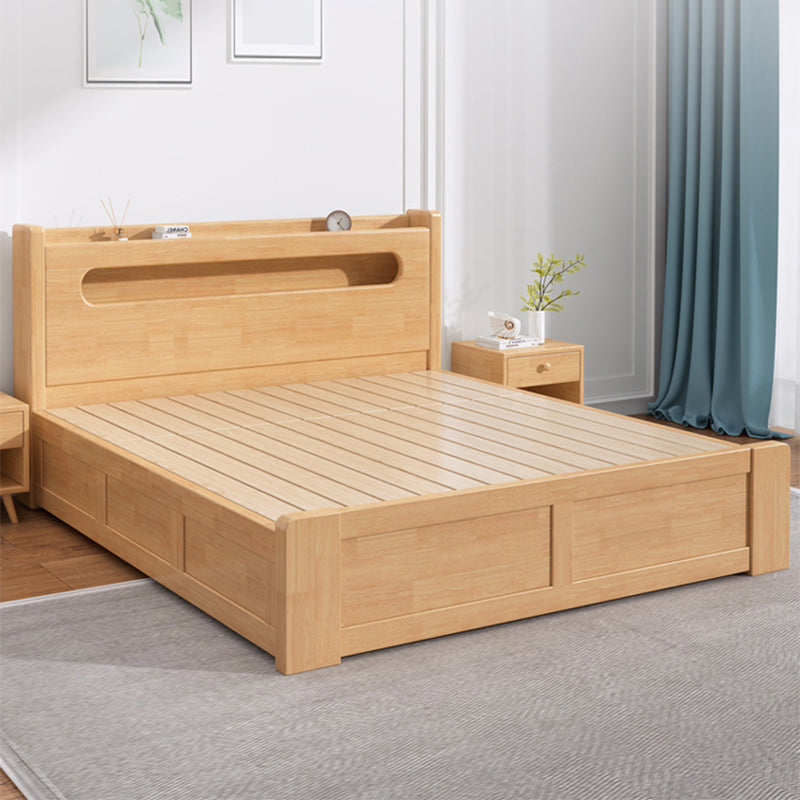 Rubberwood Platform Bed Frame Scandinavian Panel Bed with Storage for Home