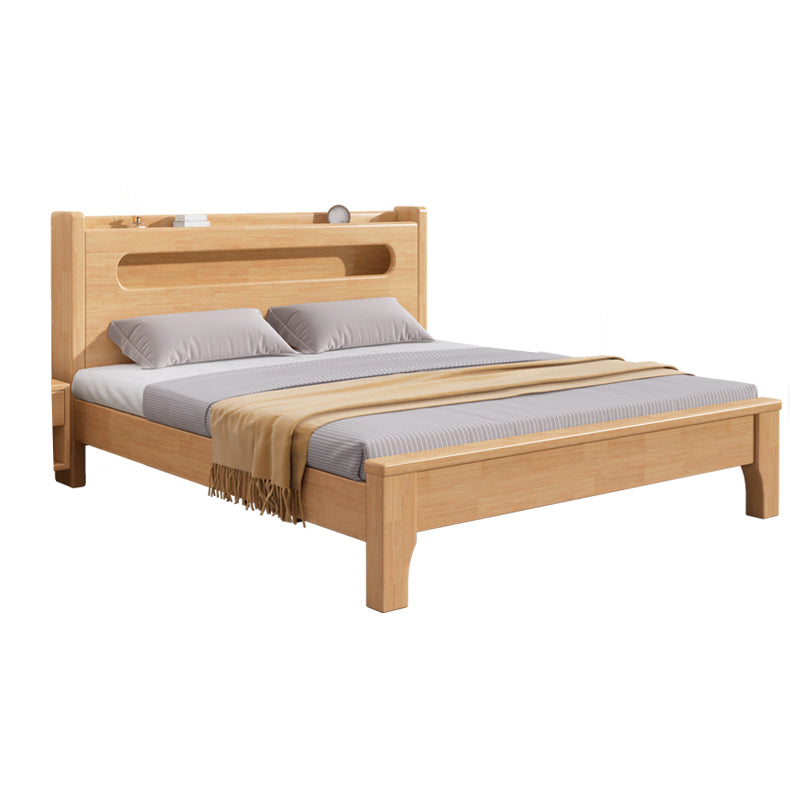 Rubberwood Platform Bed Frame Scandinavian Panel Bed with Storage for Home