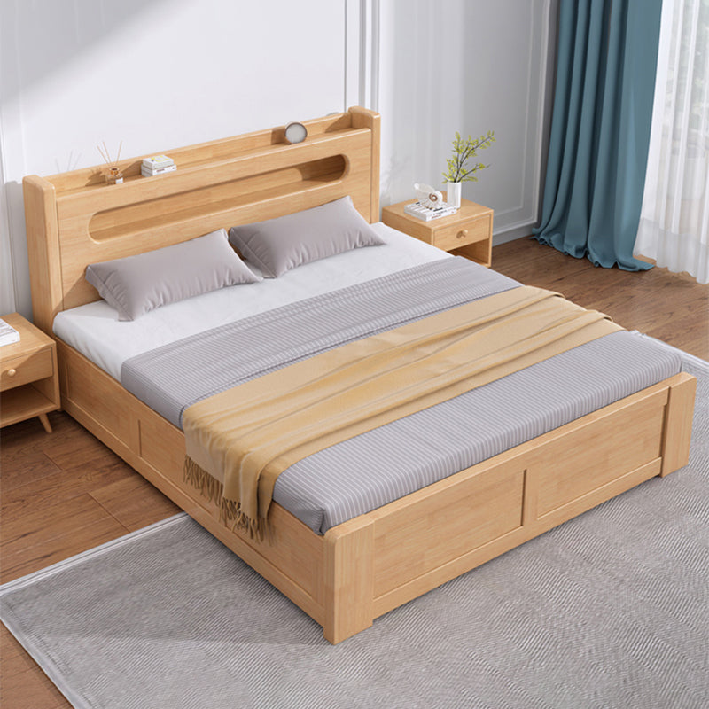 Rubberwood Platform Bed Frame Scandinavian Panel Bed with Storage for Home