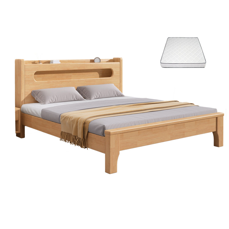 Rubberwood Platform Bed Frame Scandinavian Panel Bed with Storage for Home