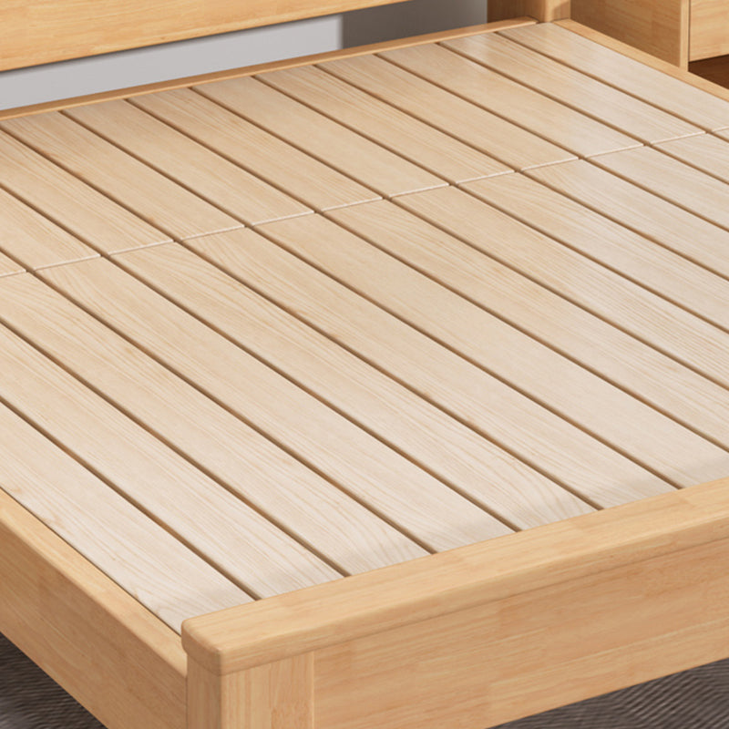 Rubberwood Platform Bed Frame Scandinavian Panel Bed with Storage for Home