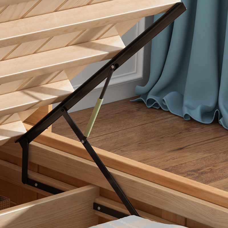 Rubberwood Platform Bed Frame Scandinavian Panel Bed with Storage for Home