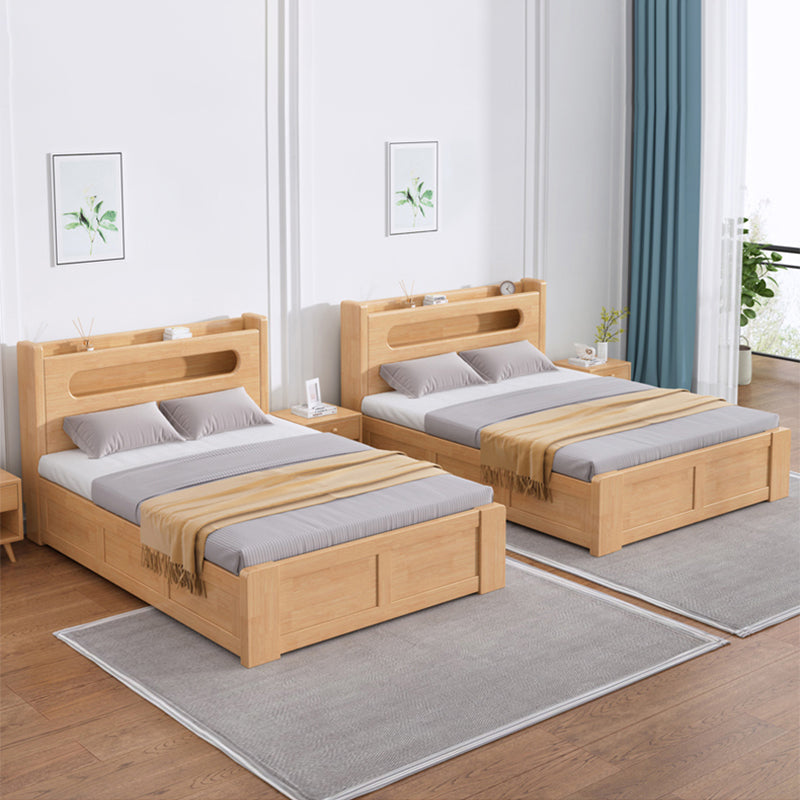 Rubberwood Platform Bed Frame Scandinavian Panel Bed with Storage for Home