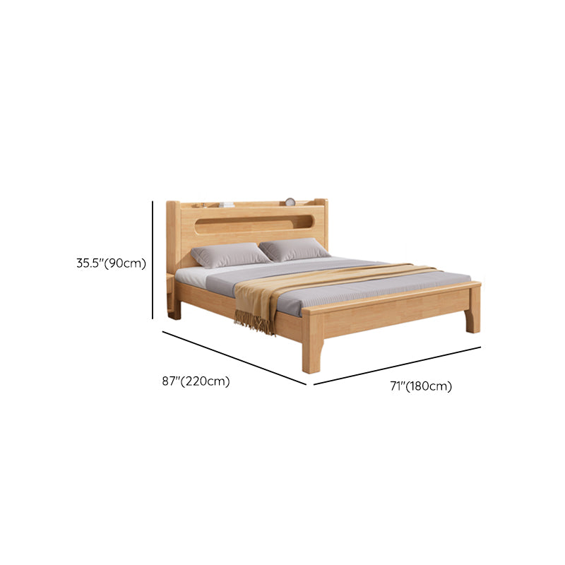 Rubberwood Platform Bed Frame Scandinavian Panel Bed with Storage for Home