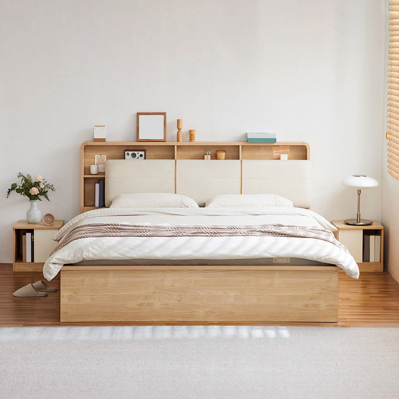 Nordic Solid Wood Bookcase Included Bed Frame Lift Up Storage Bed