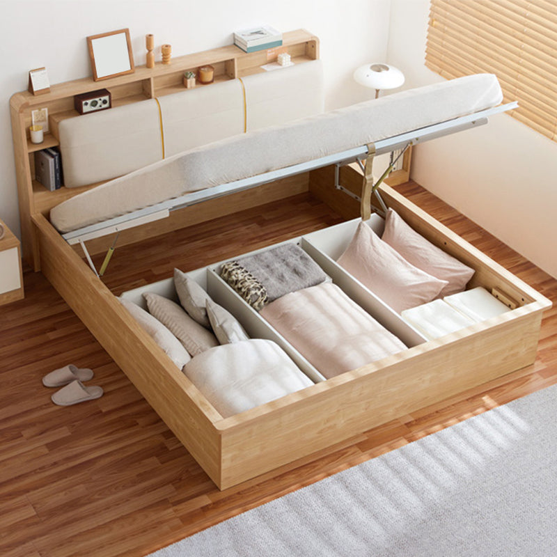 Nordic Solid Wood Bookcase Included Bed Frame Lift Up Storage Bed