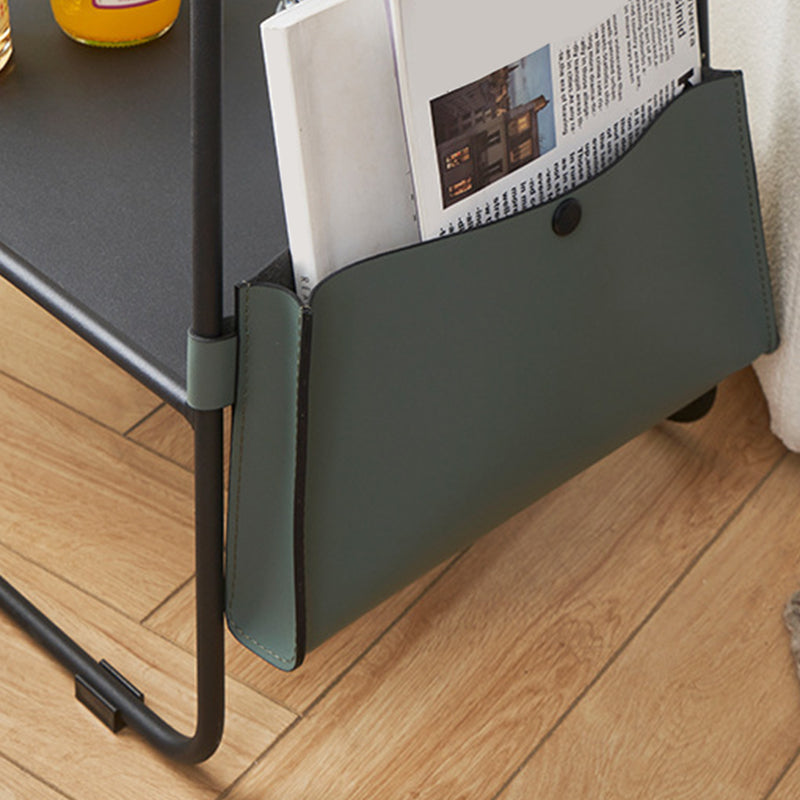 Metal Sled End Table Glass Top Side Sofa Side Accent Table with Shelf