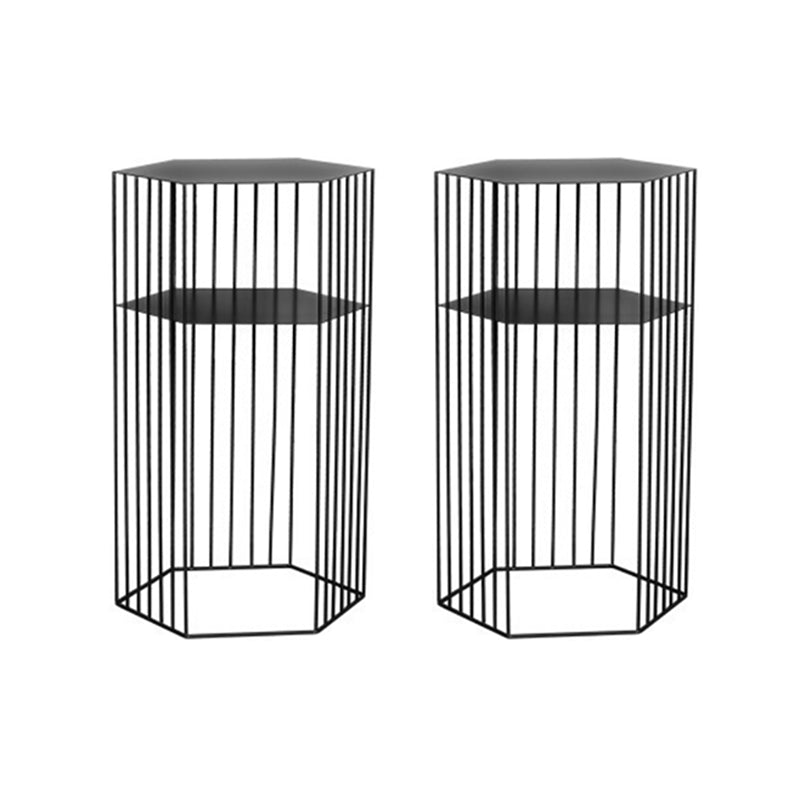 Frame Hexagon Metal End Table Set Simple Iron Sofa Side Accent Table with Storage Shelf