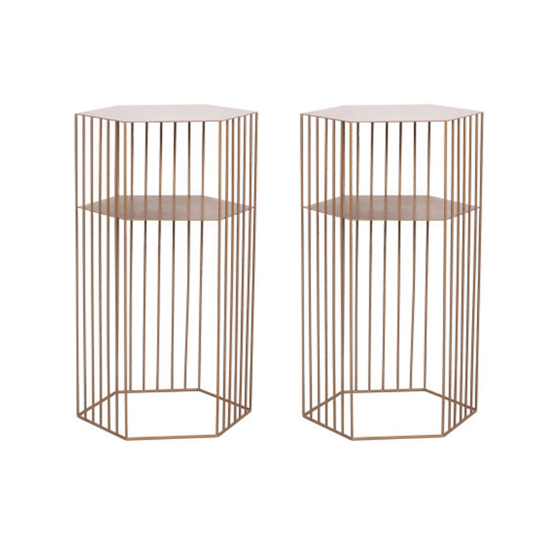Frame Hexagon Metal End Table Set Simple Iron Sofa Side Accent Table with Storage Shelf