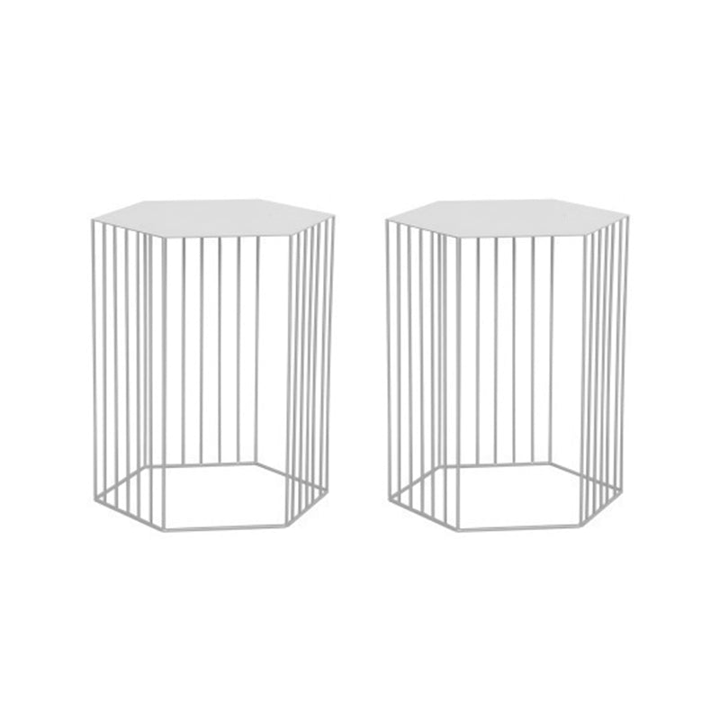 Frame Hexagon Metal End Table Set Simple Iron Sofa Side Accent Table with Storage Shelf
