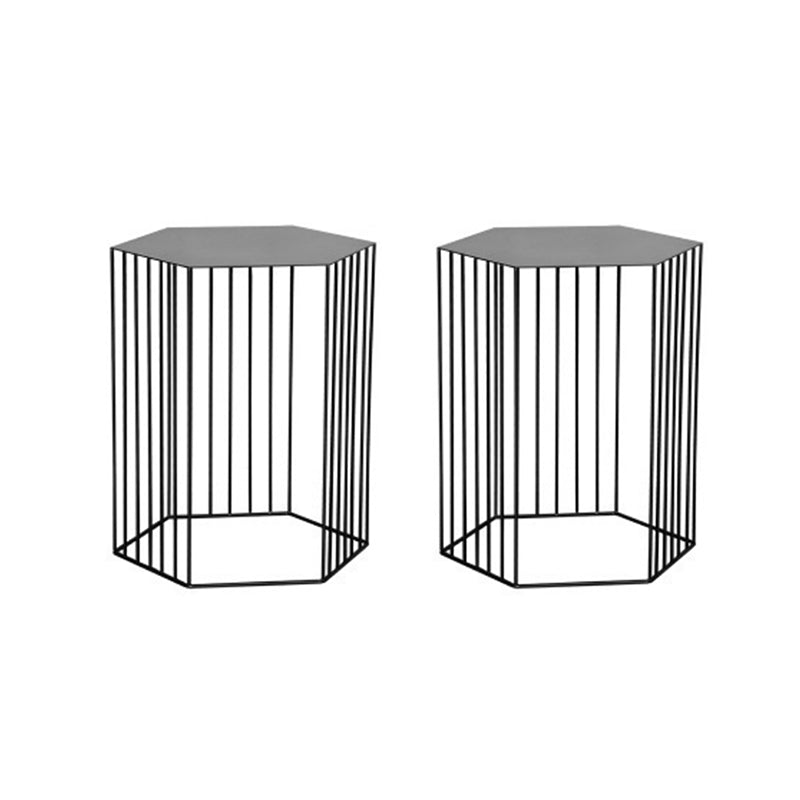 Frame Hexagon Metal End Table Set Simple Iron Sofa Side Accent Table with Storage Shelf
