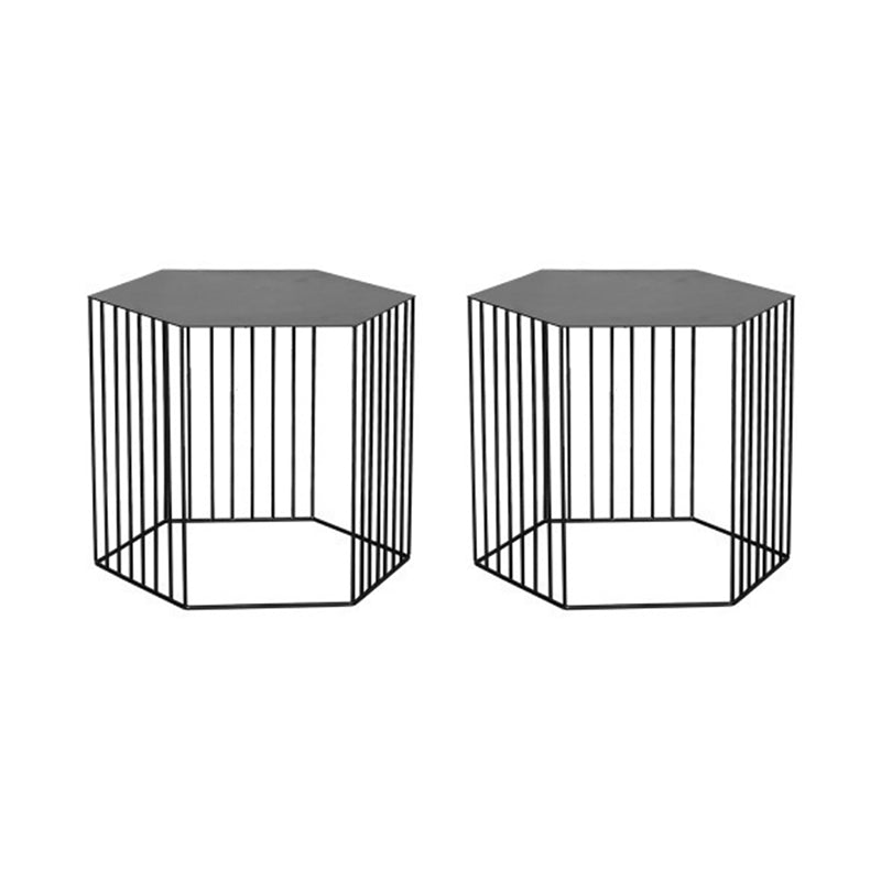 Frame Hexagon Metal End Table Set Simple Iron Sofa Side Accent Table with Storage Shelf