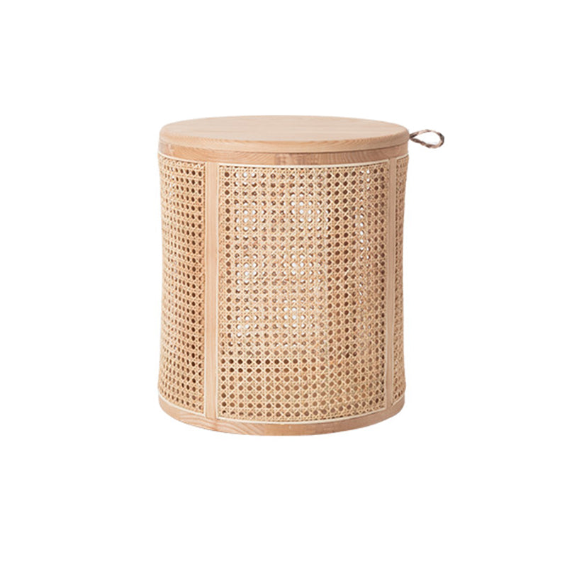 17.71 " Tall Solid Wood Round Top Side Table Drum Base End Table
