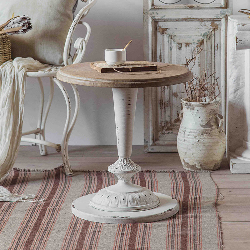 Round Pedestal Side Table French Rustic Side End Snack Table