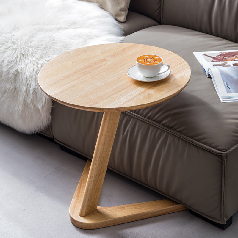 Contemporary Round Side Table Rubberwood Side End Snack Table