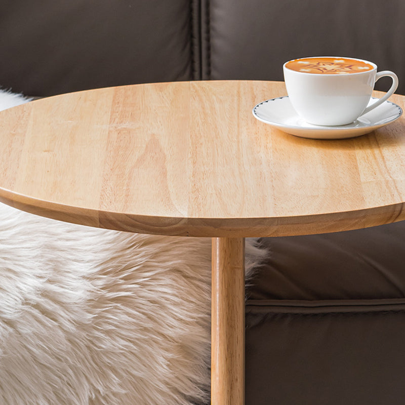 Contemporary Round Side Table Rubberwood Side End Snack Table