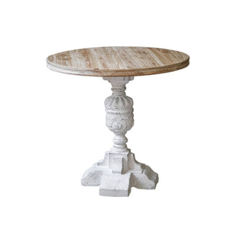 French Country Wood Round Top Side Table Distressed Iron Base End Table