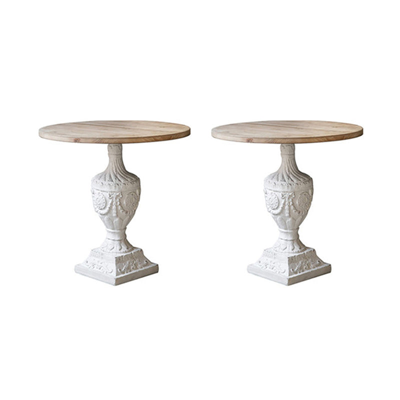 French Country Wood Round Top Side Table Distressed Iron Base End Table