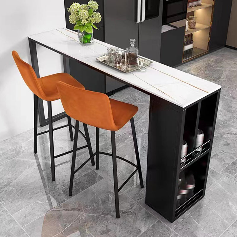 Sintered Stone Bar Table Modern Rectangle Bar Table with Storage Shelves