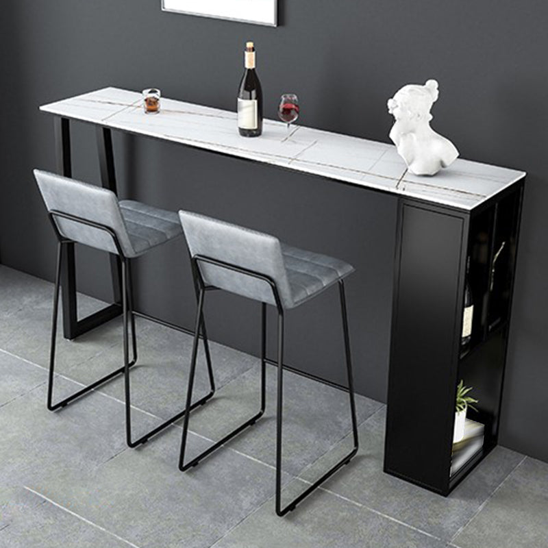 Sintered Stone Bar Table Modern Rectangle Bar Table with Storage Shelves