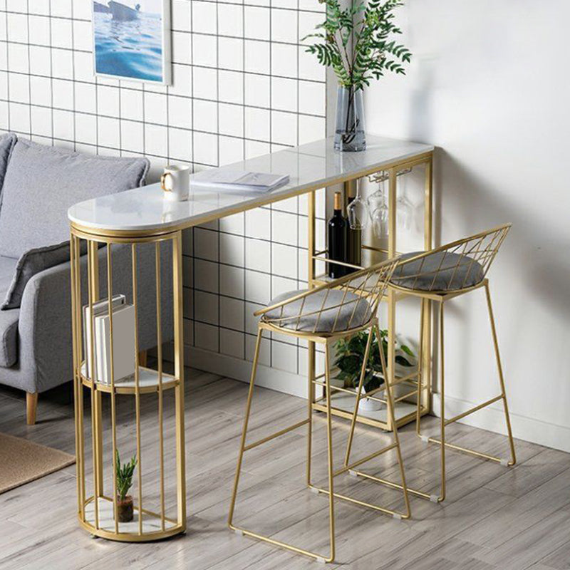 Industrial Style Bistro Bar Desk Marble Top Specialty Pub Table for Cafe