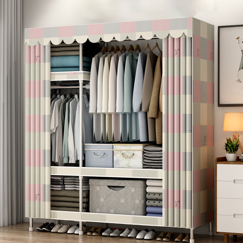 Contemporary Metal Wardrobe Cloth Rod Included Wardrobe Closet with Legs