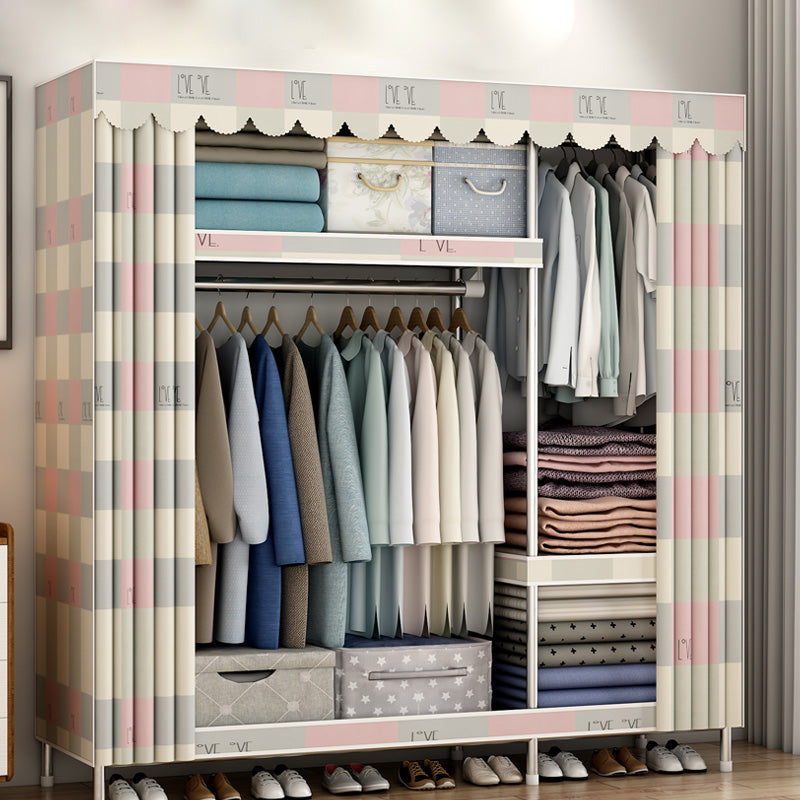 Contemporary Metal Wardrobe Cloth Rod Included Wardrobe Closet with Legs
