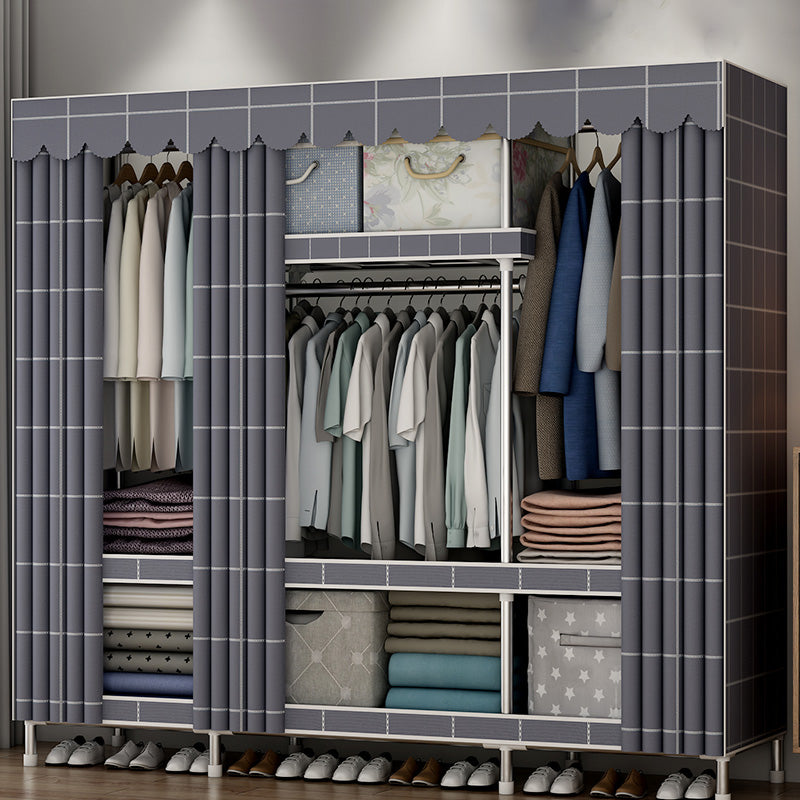 Contemporary Metal Wardrobe Cloth Rod Included Wardrobe Closet with Legs