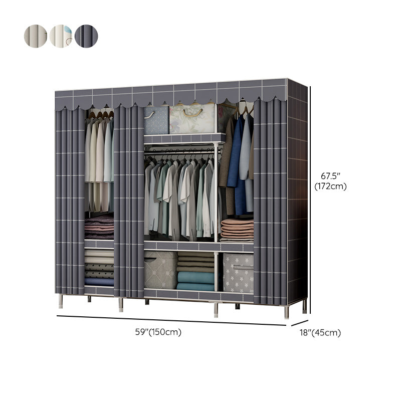 Contemporary Metal Wardrobe Cloth Rod Included Wardrobe Closet with Legs