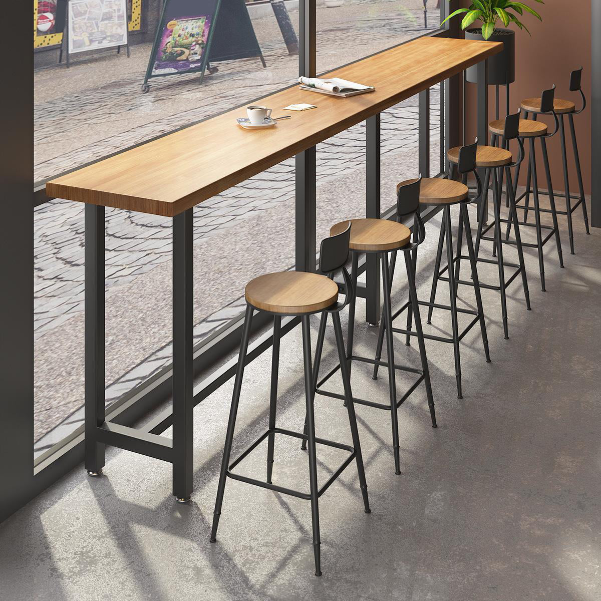 Industrial Style Bar Set 1/7 Pieces Solid Wood Rectangle Pub Dining Set