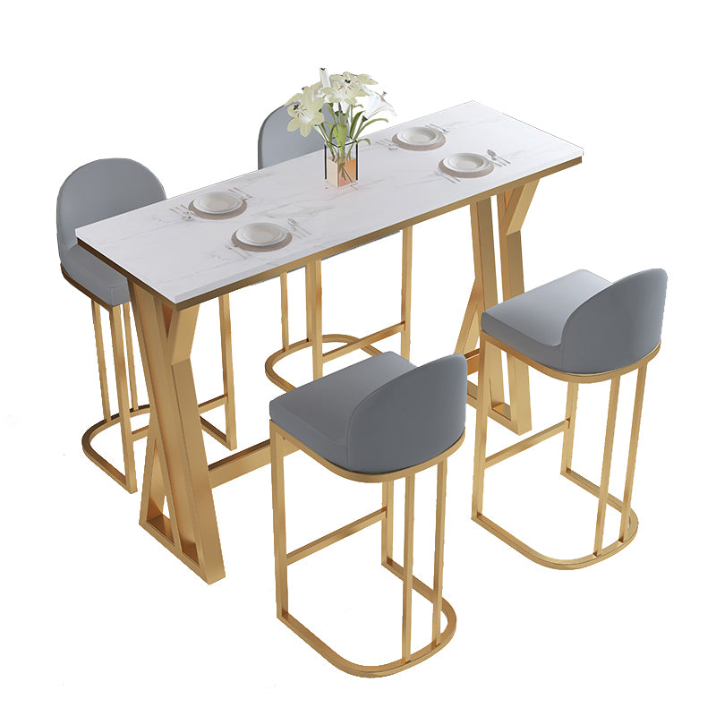 Glam Rectangle Pub Table Set 1/2/5 Pieces Faux Marble Pub Set for Indoor