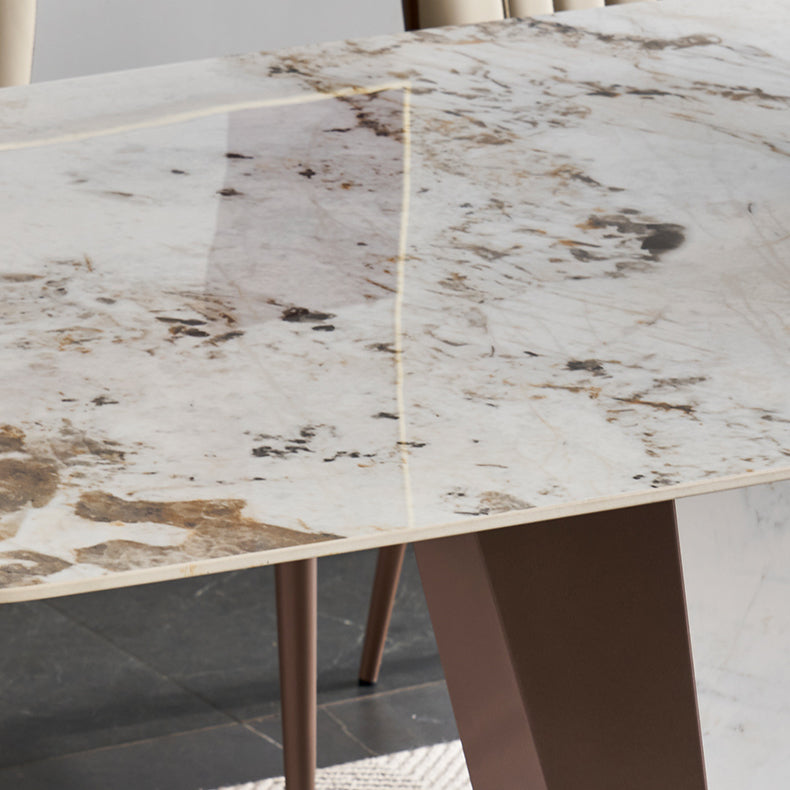 Glossy White Dining Table Set 1/4/5 Pieces Metal Base Table with Leather Chairs